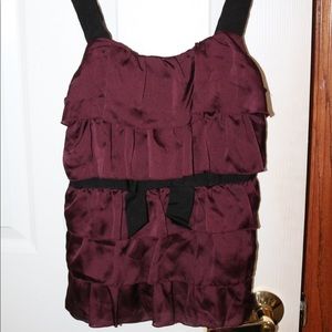 Maroon silk ruffle tank